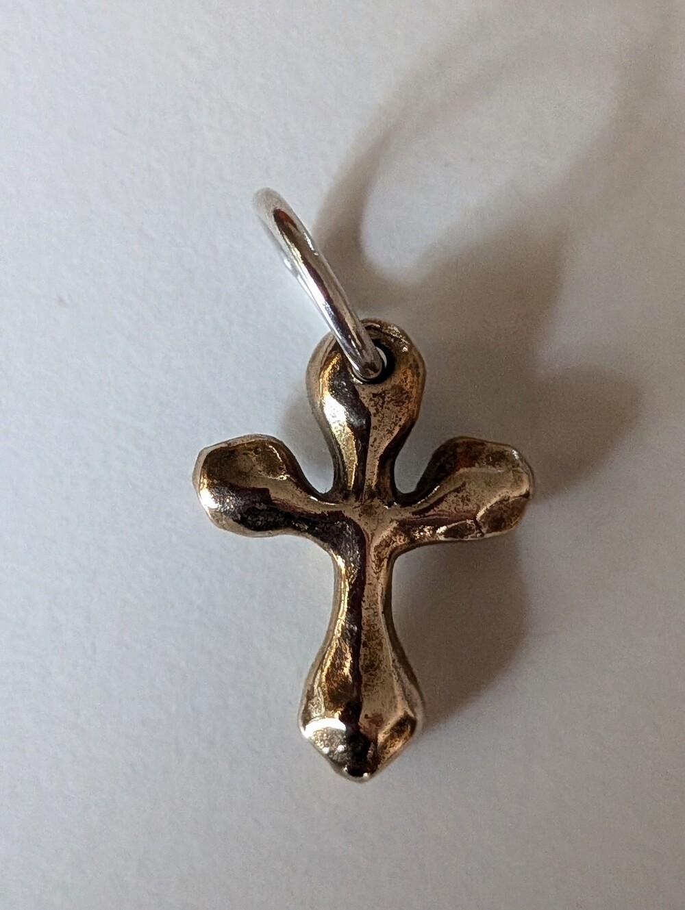 Waxing Poetic Cross Charm In Brass With Sterling Silver RIng